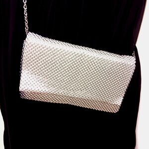 INC International Concepts Silver Beaded Bag With Removable Chain Strap